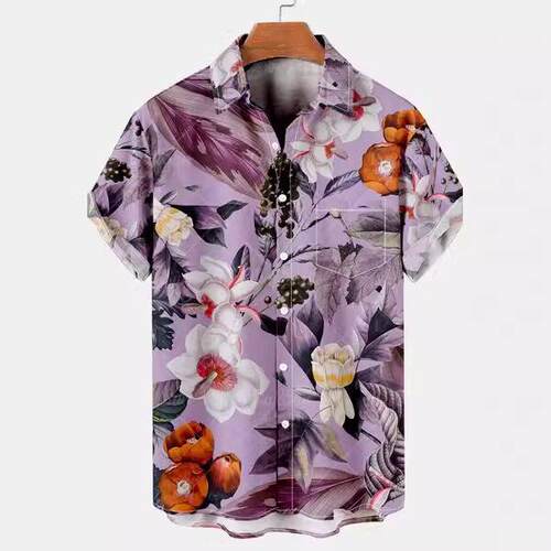 Tropical Palm Tree Print Short Sleeve Cozy Loungewear Shirt