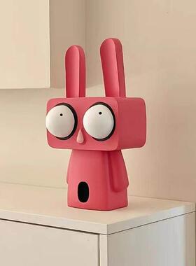 卡通大眼方兔树脂摆件玄关钥匙收纳客厅电视柜儿童房书房可爱兔子