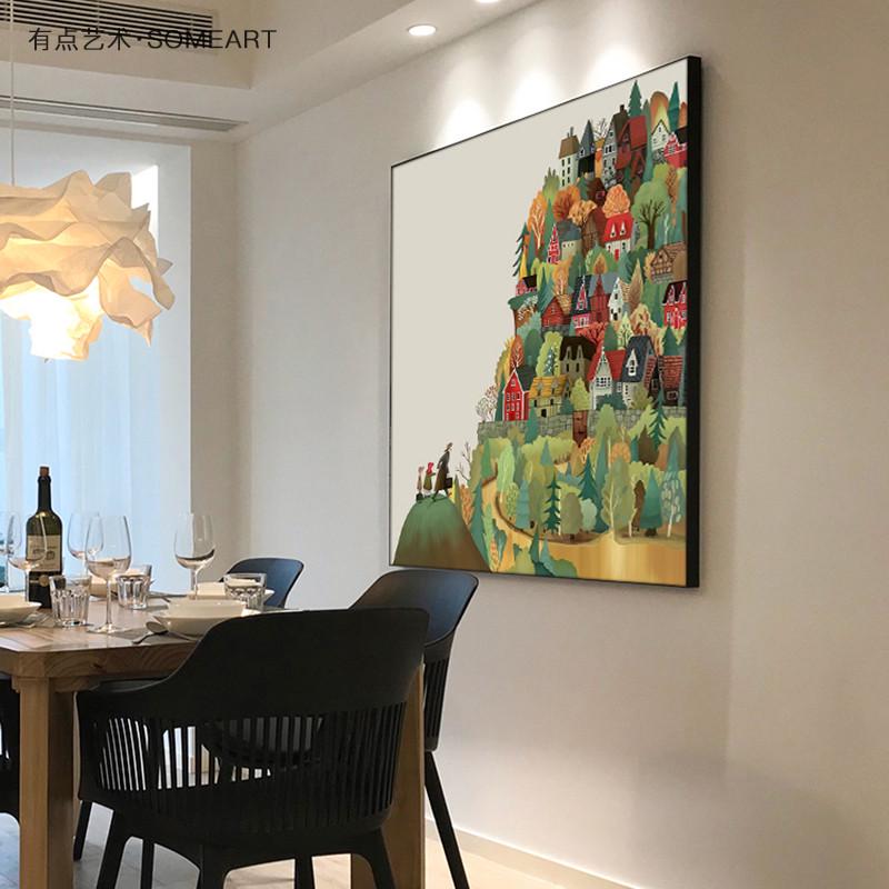 北欧现代简约童话客厅装饰画奶油风儿童房卧室壁画玄关正方形挂画图片