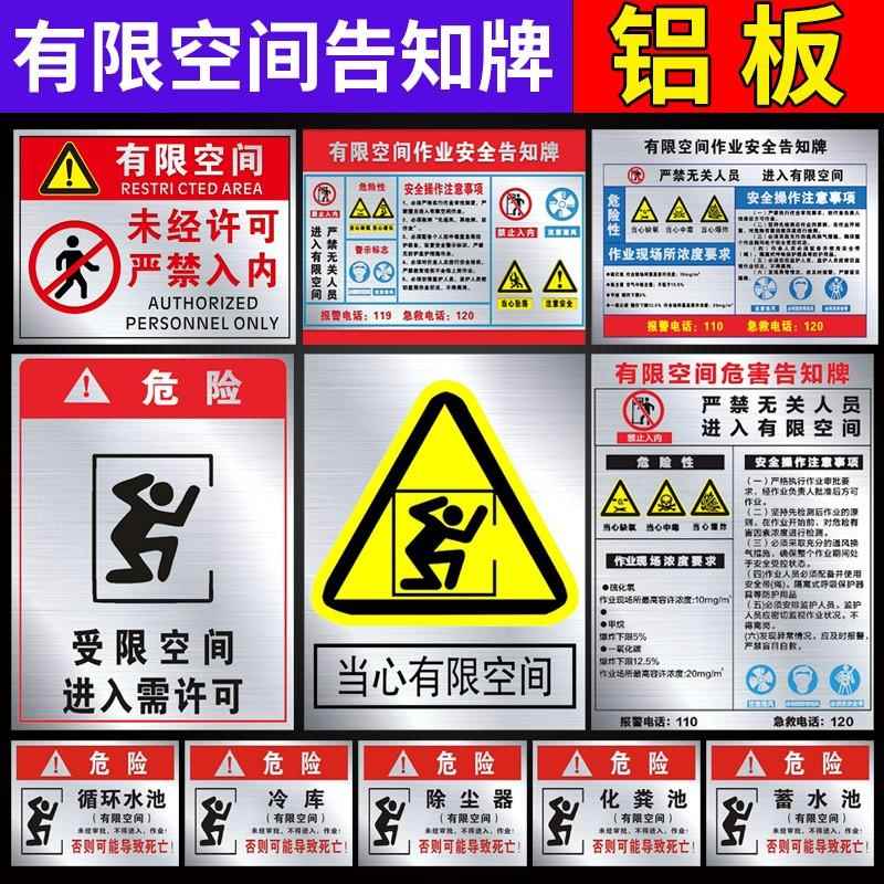 有限空间未经许可严禁入内铝牌受限空间标识牌铝板密闭空间安全操作告知提示牌标示牌贴纸标志牌注意安全定制