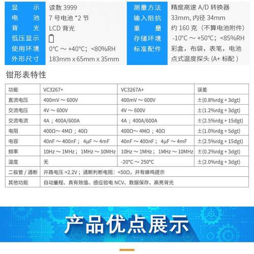 伊万VC3267B+/VC3267B+自动量程感应验电真有效值钳形表