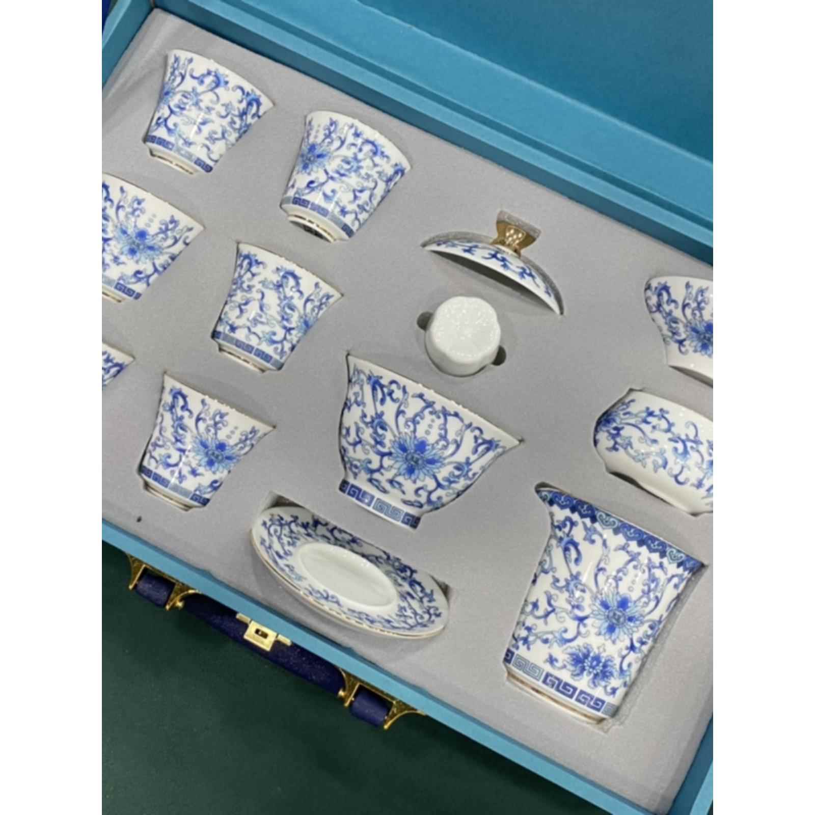 2025新型景德镇青花瓷功夫茶具家用盖碗高档陶瓷客厅简易茶具