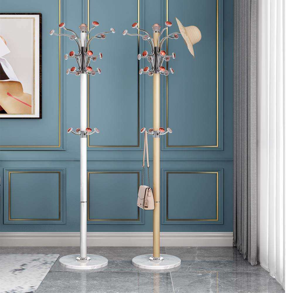 K8大理石不锈钢衣帽架落地卧室挂衣架家用置物时尚落地杆式旋转挂