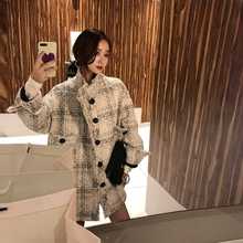 2020秋冬新款韩版格子呢子大衣潮中长款宽松小香风反季毛呢外套女