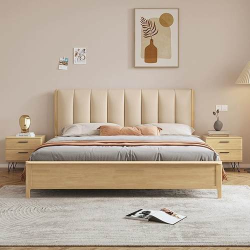 实木床现代简约1.5米床家储用双人单床SSR1.主卧经济型高8箱物人