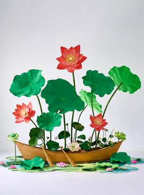 荷花仿真造景商场美陈假荷荷花生250616道叶具摆件仿花植物落地装