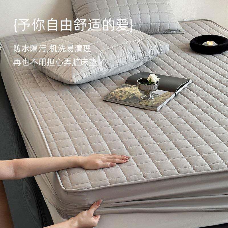防水隔尿全棉绗缝床笠灰色白色护理可水洗机洗加厚纯棉床罩保护套