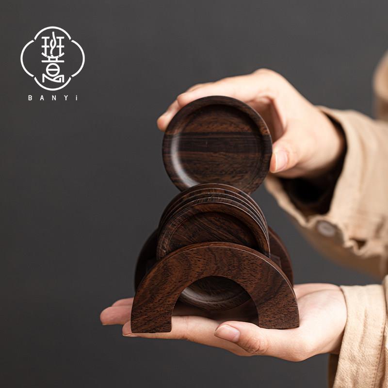 黑檀木实木杯垫茶托 托杯托 托茶壶承隔热垫胡桃木防滑防烫茶垫茶