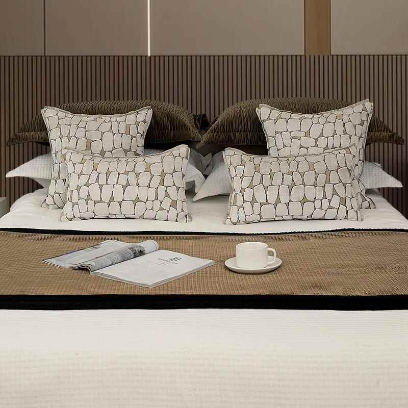 轻奢高级石头纹割绒提花抱枕样板间酒店床头多件套床品床尾巾