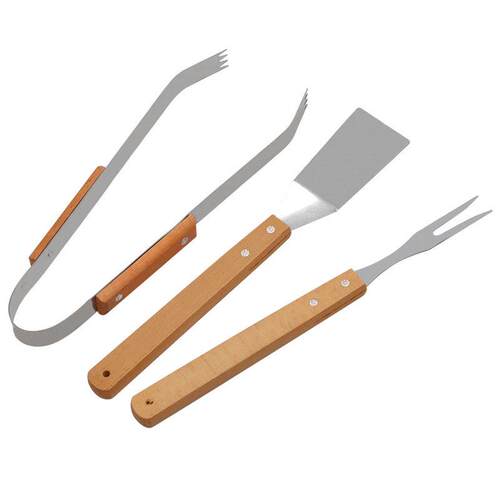 蝶烤香 烧烤工具组合 不锈钢烤具三件套BBQ户外叉铲夹3件套木柄