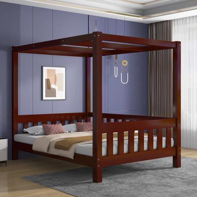 全实木双人床现代简约民宿四柱床1.8米主卧松木 可定制中式架子床