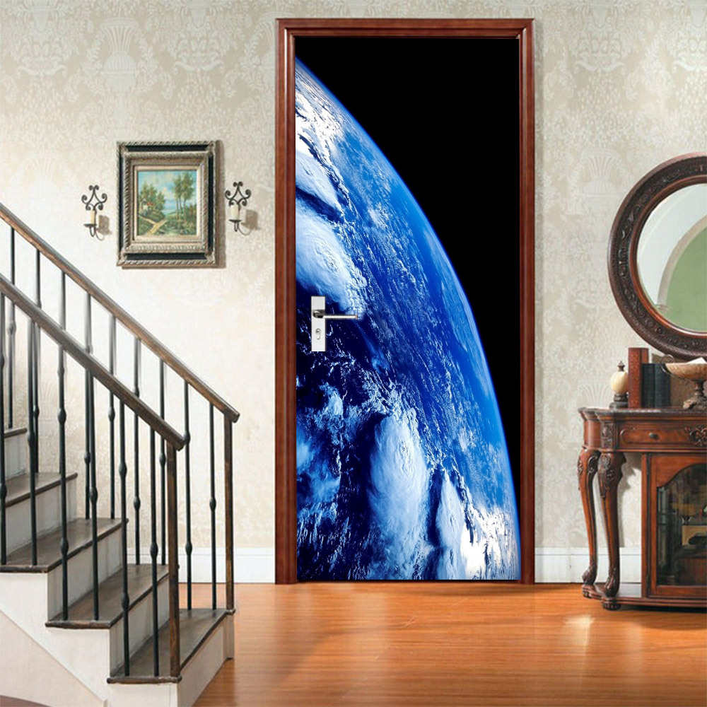 巨创货源PVC贴纸3D自粘门贴 墙贴 卧室客厅现代装饰 太空地球