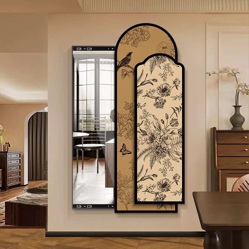 法式复古玄关装饰画隐藏式客厅全身镜推拉挂画创意卧室试衣镜壁画