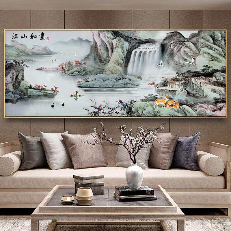 江山如画蒙娜丽莎十字绣2024年新款线绣客厅风景山水画手工绣满绣