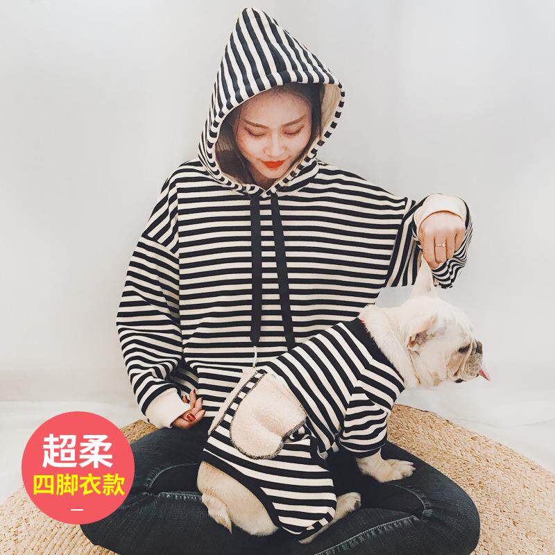 韩版宠物亲子装秋冬装加厚保暖小型犬四脚衣英短蓝猫博美猫狗衣服