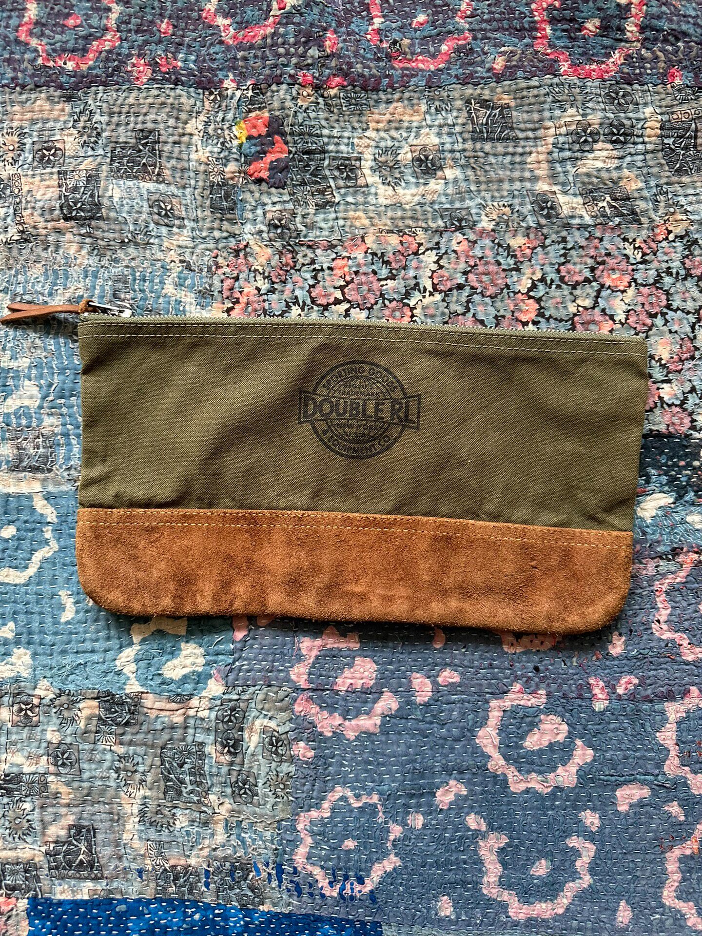 RRL Canvas Suede Zip Closure Bag