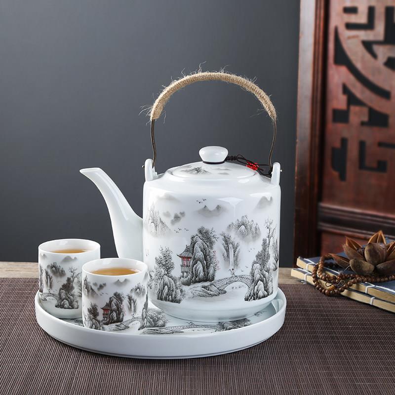 陶瓷茶壶大号提梁壶家用提灌壶冷水壶饭店饭厅泡茶壶单壶耐热茶具