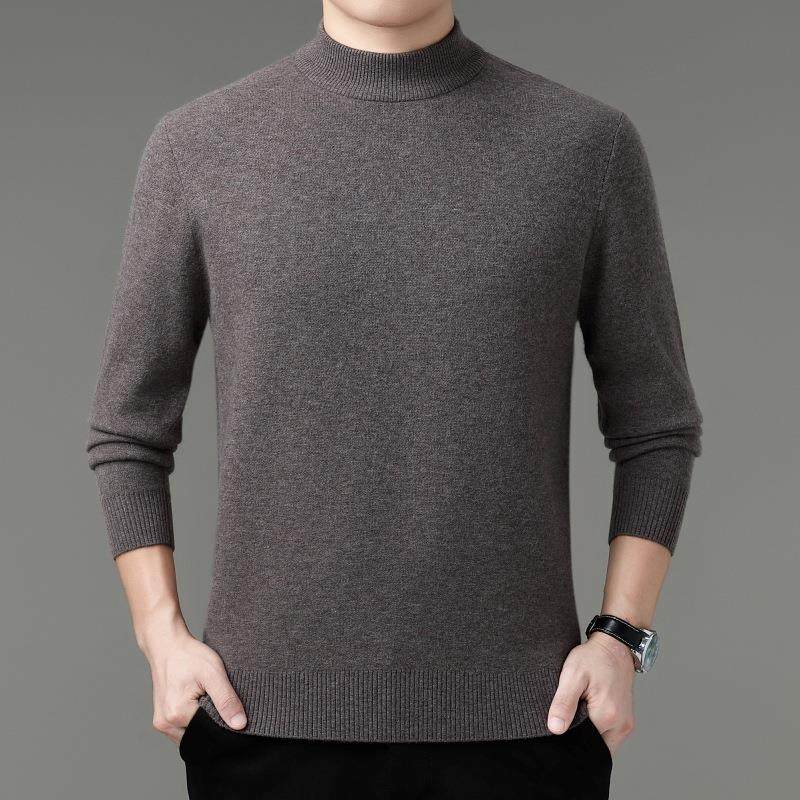 加8105-G冬季新款厚纯色羊绒衫中年男士时圆尚羊领纯绒半高领打底