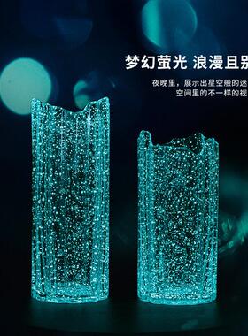 创意简约现代萤光夜光发光手工玻璃花瓶摆件家用客厅饭厅桌面插花