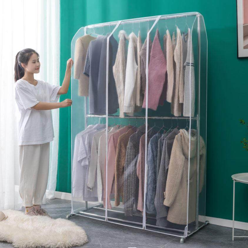 家用晾衣架落地带遮灰防尘罩透明卧室阳台双层加厚挂衣服架收纳袋,收纳整理,大衣/西服罩,淘宝优惠券,粉丝福利购,淘宝优惠卷