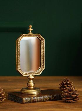 费灵家居欧式覆古手工做旧桌面化妆镜怀旧金色银色化妆台镜子轻奢