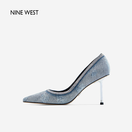 Nine West/玖熙高跟鞋细跟磨毛牛仔螺丝跟气质春尖头气质单鞋