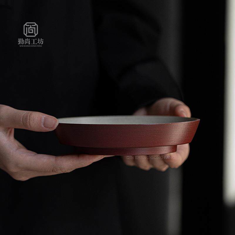 诧寂风手工粉引山楂红壶承盖碗底托家用粗陶茶道配件点心盘果盘