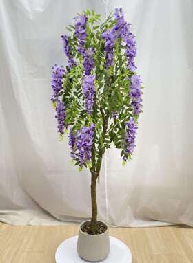 紫色豆花树婚庆装饰花树室内外园林造景山藤造型假花树