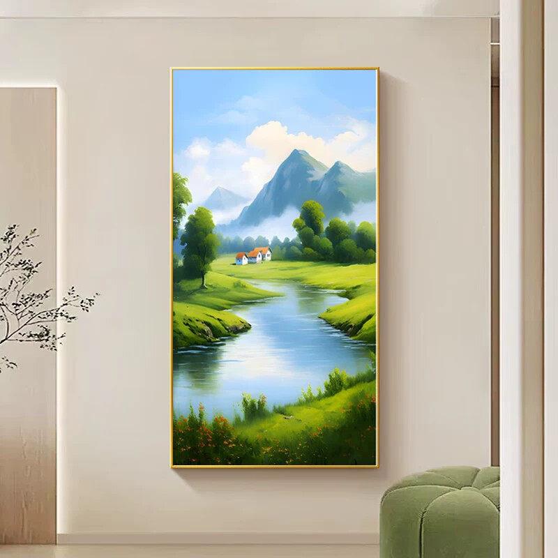 青山绿水金山靠山装饰画壁画玄关图走廊尽头挂画入户向日葵道过画