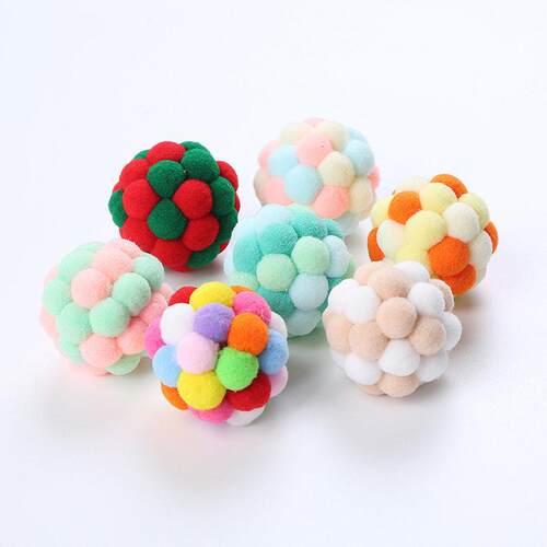 Handmade Funny Cats Bouncy Ball Toys Kitten Plush Bell Ball