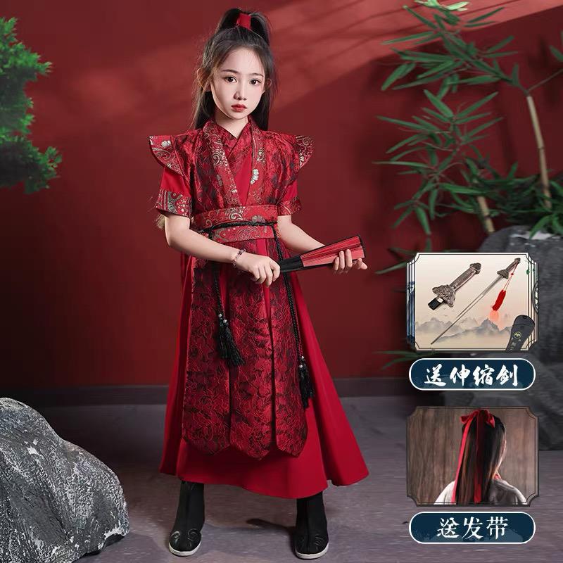 高档儿童孩汉服童花兰木服装仙侠女剑客飞鱼cos侠客古装演出女服