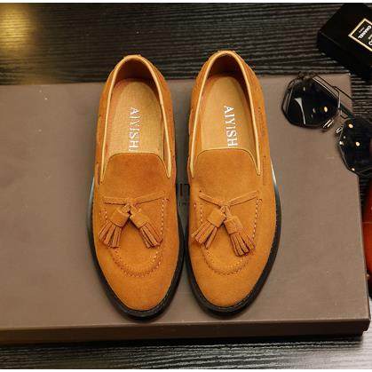 正品手工乐福鞋流苏男鞋低帮皮流鞋英伦男休懒闲一脚蹬人士潮真皮