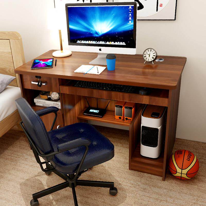 实木电脑桌卧室家用台式简易办公桌床边宿舍办公带抽屉1.2米定制