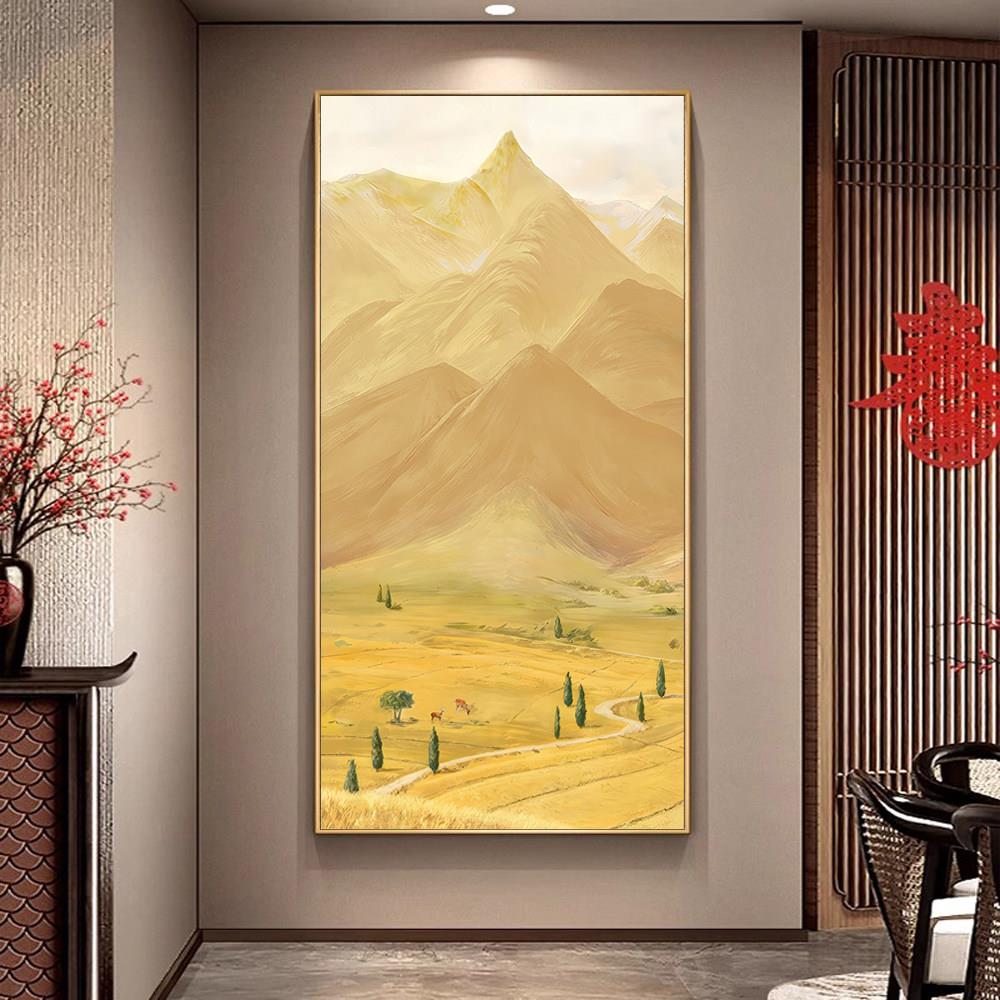 土山挂画有山无水靠山图日照金山玄关装饰画堂屋中堂西墙镇宅壁画
