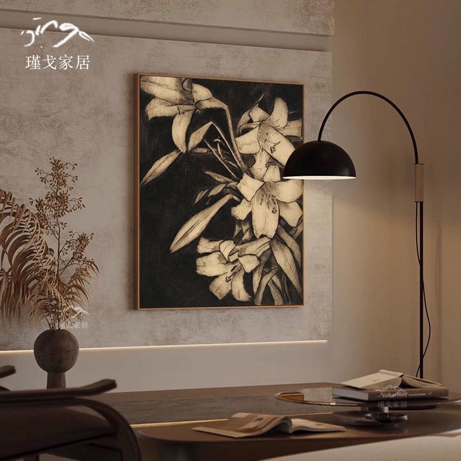 中古风装饰画餐厅新中式挂画客厅壁画玄关画复古抽象画竖版花卉画