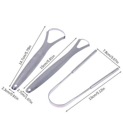 3 Pcs Stainless Steel Tongue Scraper Silver Metal Cleaner Ec