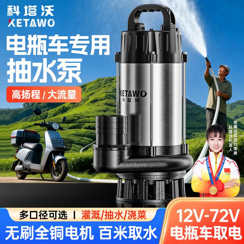 电瓶车专用潜水泵农用灌溉浇菜大流量无刷直流抽水泵12V48V60V72V