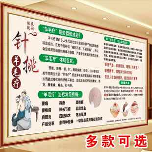 羊毛疔海报挑羊毛疔疗法贴纸中医养生馆背景墙经络理疗店装饰画贴