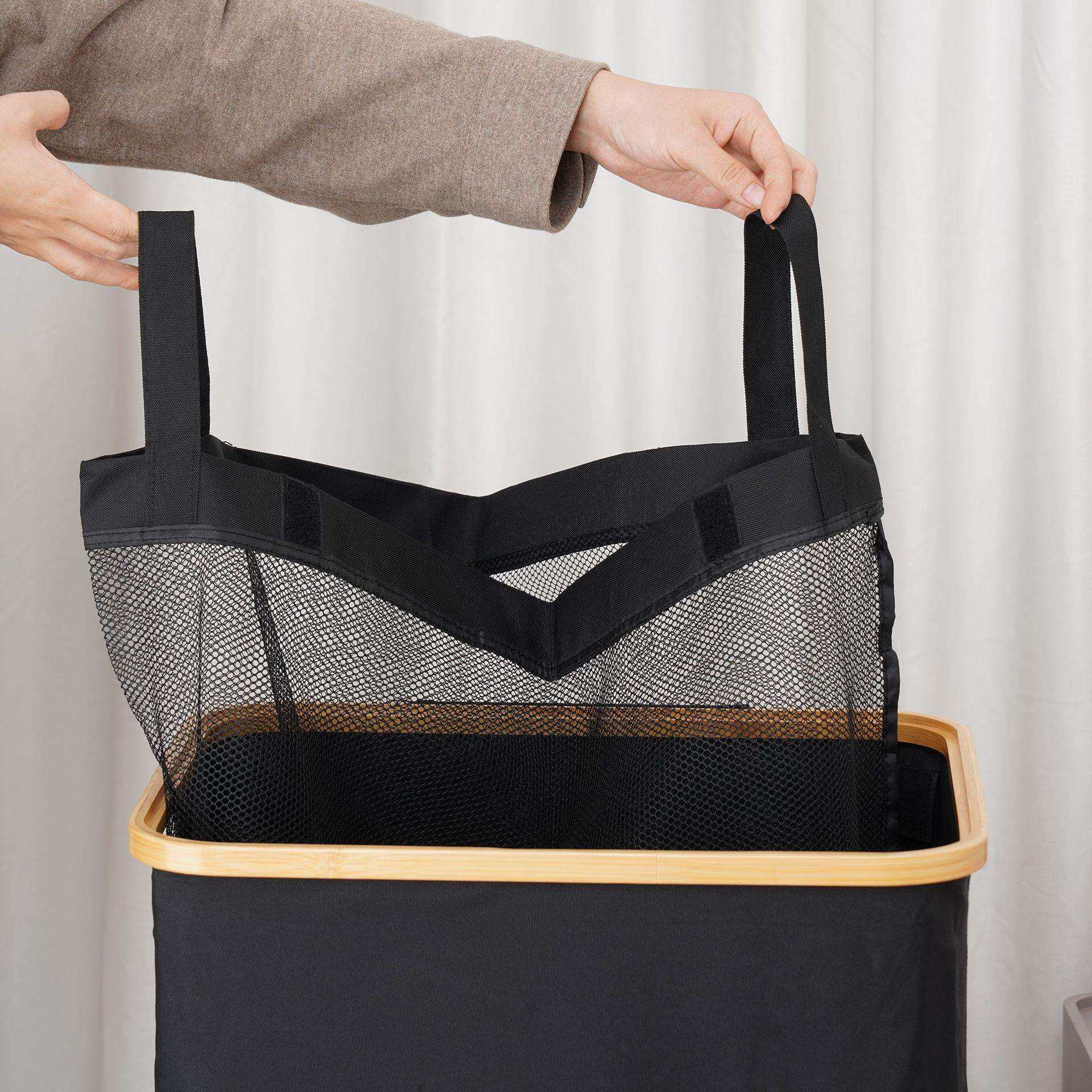 竹制布艺可折叠脏衣服收纳篮带盖防尘防潮脏衣篓家居收纳筐