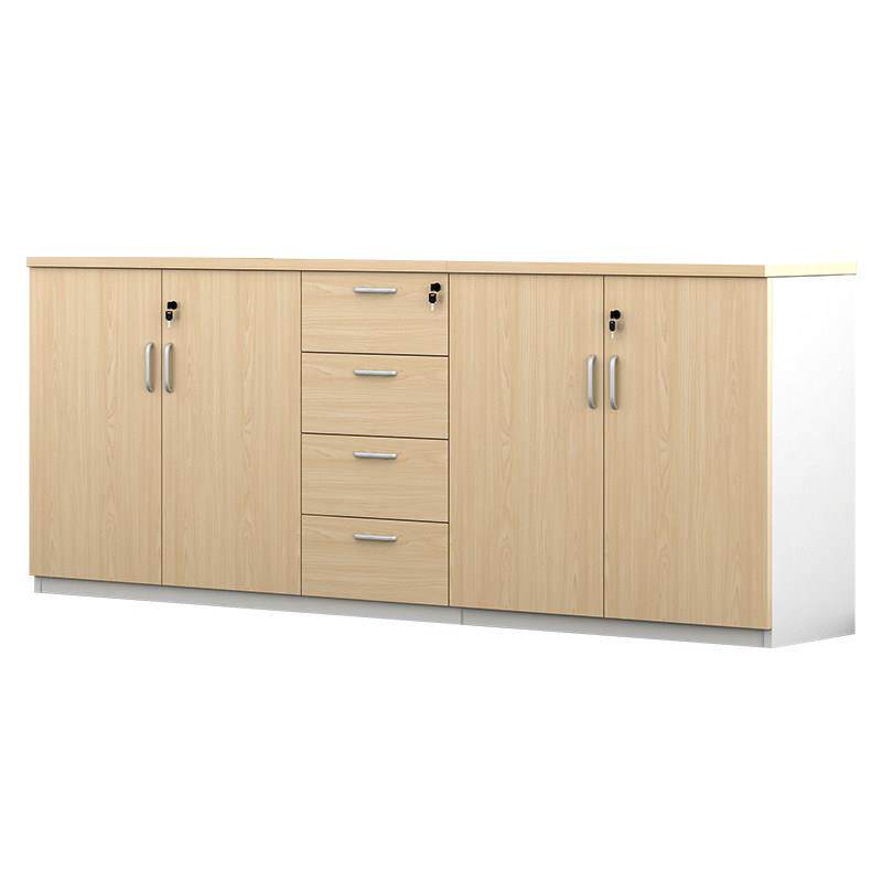 办公室矮柜储物柜橡木色胡桃色简约现代木制文件柜带锁