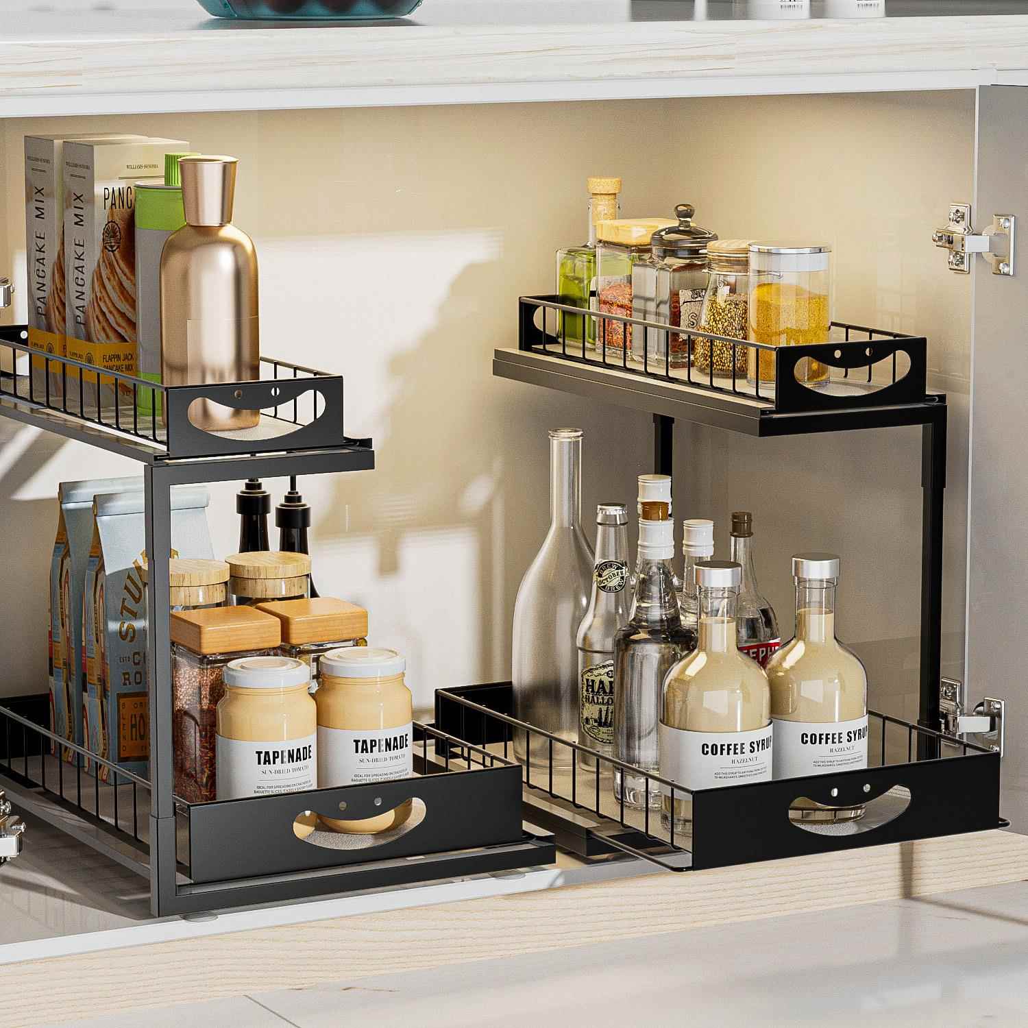 现货双层厨房置物架调料架抽拉式卫浴橱柜下水槽收纳架家用整理架