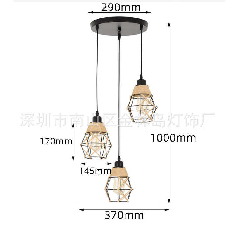 风麻绳餐厅艺灯 服装店创意复古loft铁吊灯酒吧美发店美式灯工业
