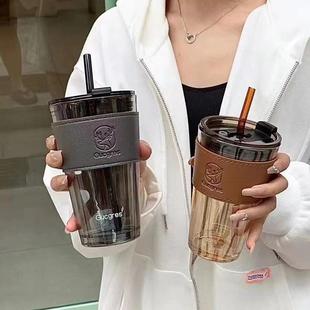 颜高饮值吸管透明杯办公室杯颜高家用杯隔热双玻璃杯子烫套带防值