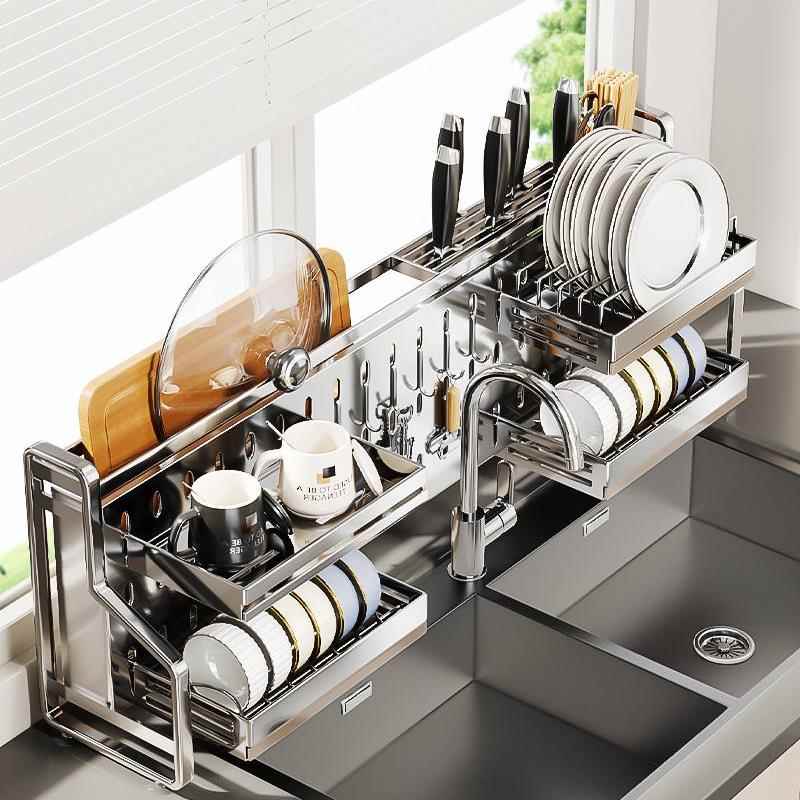 厨房水槽碗碟沥水架收纳架置物架洗碗槽水池台面多功能窄款放碗盘