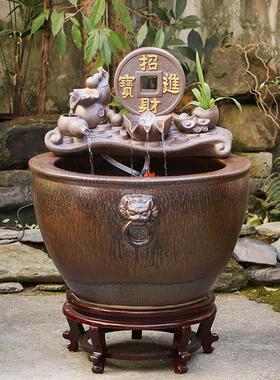 景德镇陶瓷金鱼缸阳台办公室客厅落地家用循环流水摆件庭院大鱼缸