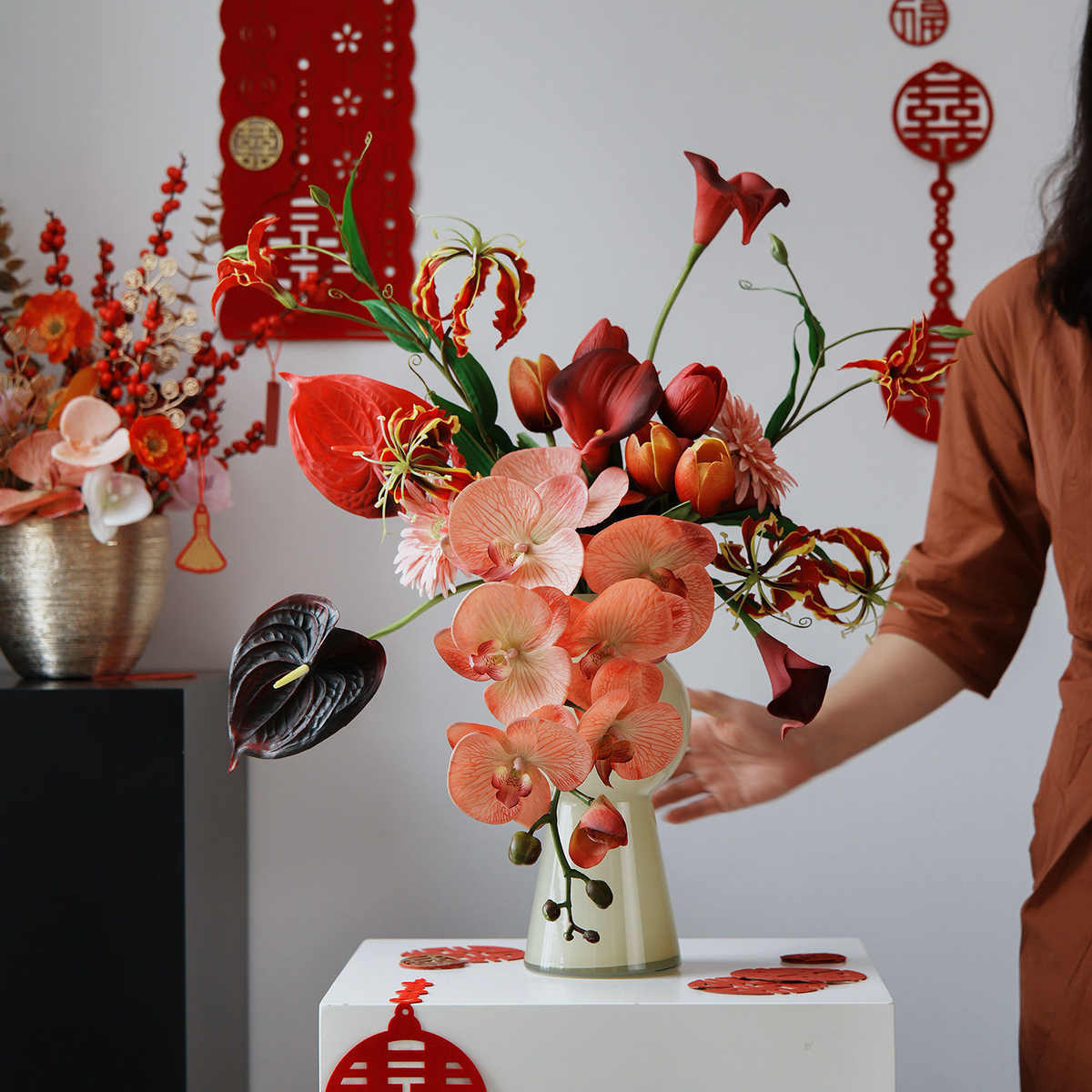 【包邮】年宵花春节喜庆仿真花婚庆花束绢花客厅插花餐桌家居装饰
