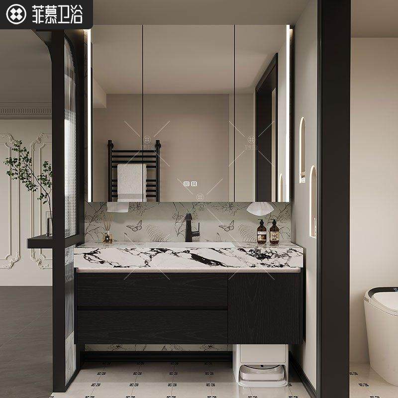扫地机浴室柜组合岩板无缝一体盆通顶镜柜洗漱台洗脸盆柜洗漱台柜,家装主材,浴室柜组合,淘宝优惠券,粉丝福利购,淘宝优惠卷