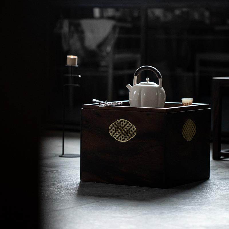 弥言 日式胡桃木火钵炭炉箱煮茶炉茶道配件取暖烤火箱炉茶室用具