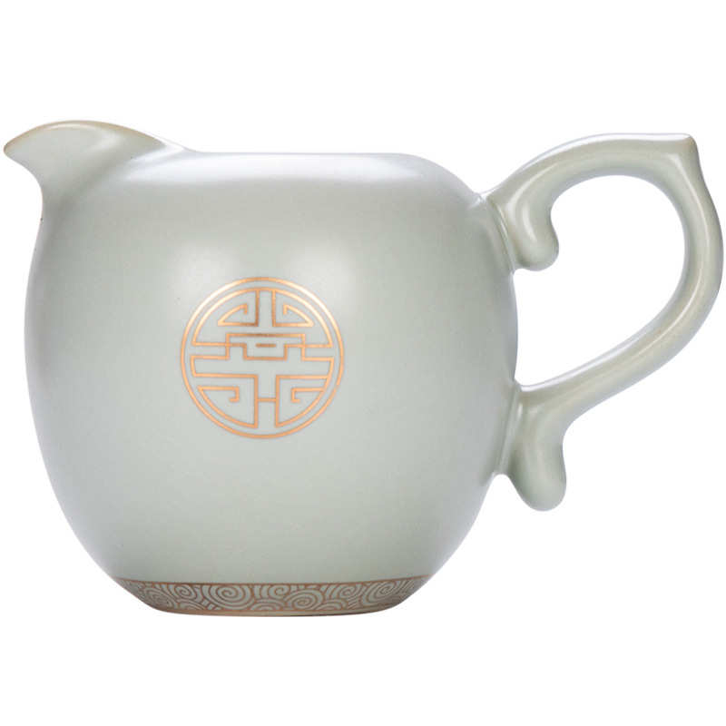汝窑描金公道杯功夫茶具大号公杯汝瓷开片茶漏茶海套装陶瓷分茶杯