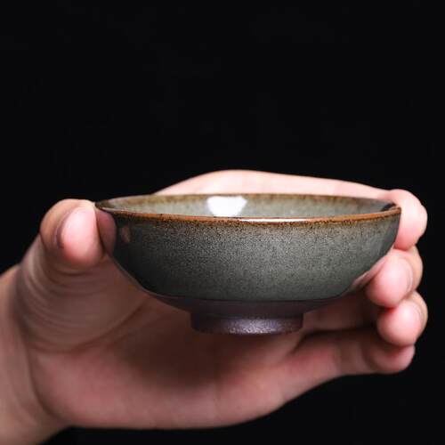 龙窑柴烧建盏灰贝茶杯纯手工复古主人杯单杯建阳铁胎大号茶盏杯